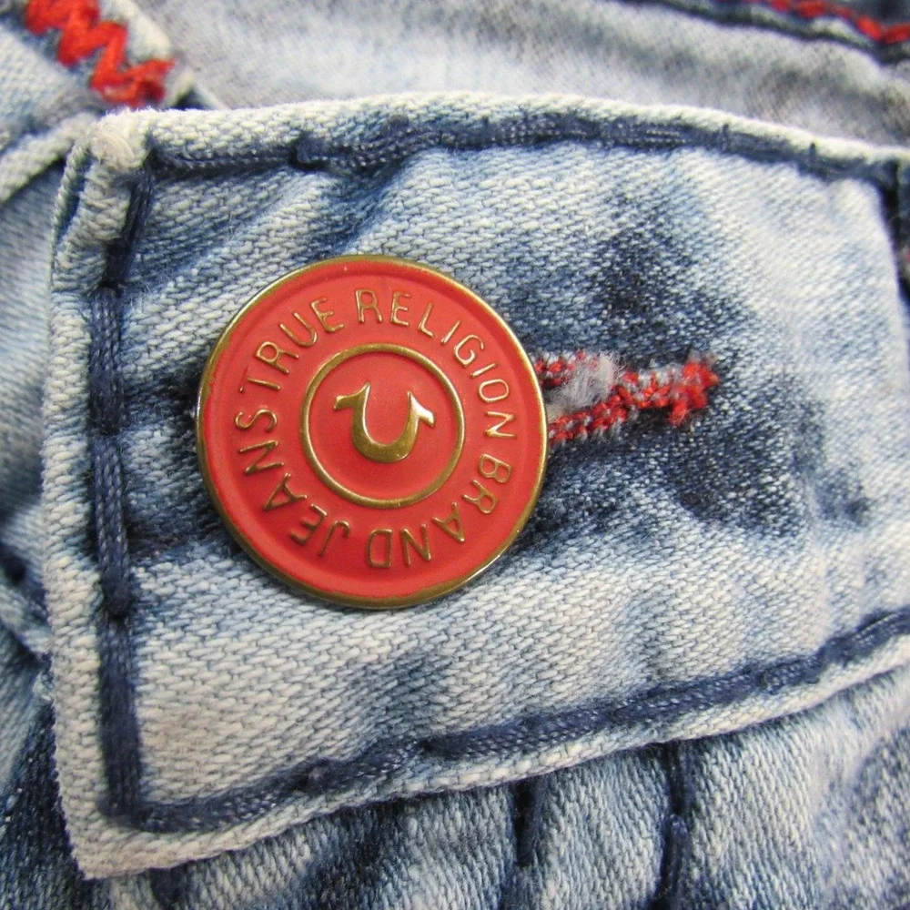 True Religion Jeans Men 42 Blue Ricky W Flap Super T Thick Red Stitch Indigo Fog